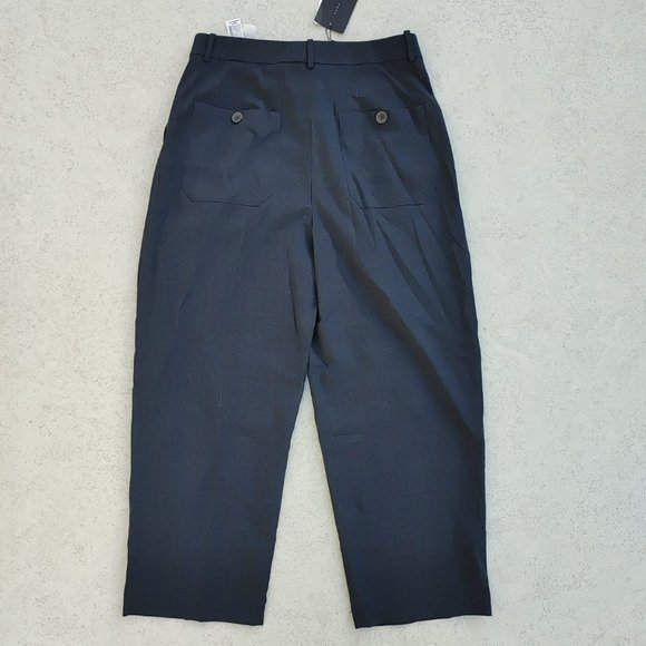 NWT Zara PLEATEDWIDE LEGS NAVY PLAID MINIMALIST CROPPED TROUSERS PANTS. M - Picture 2 of 6